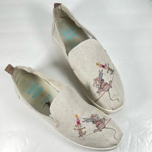 Toms X Disney Cinderella Gus & Jaq Canvas Loafers Embroidered 9 Rose Gold